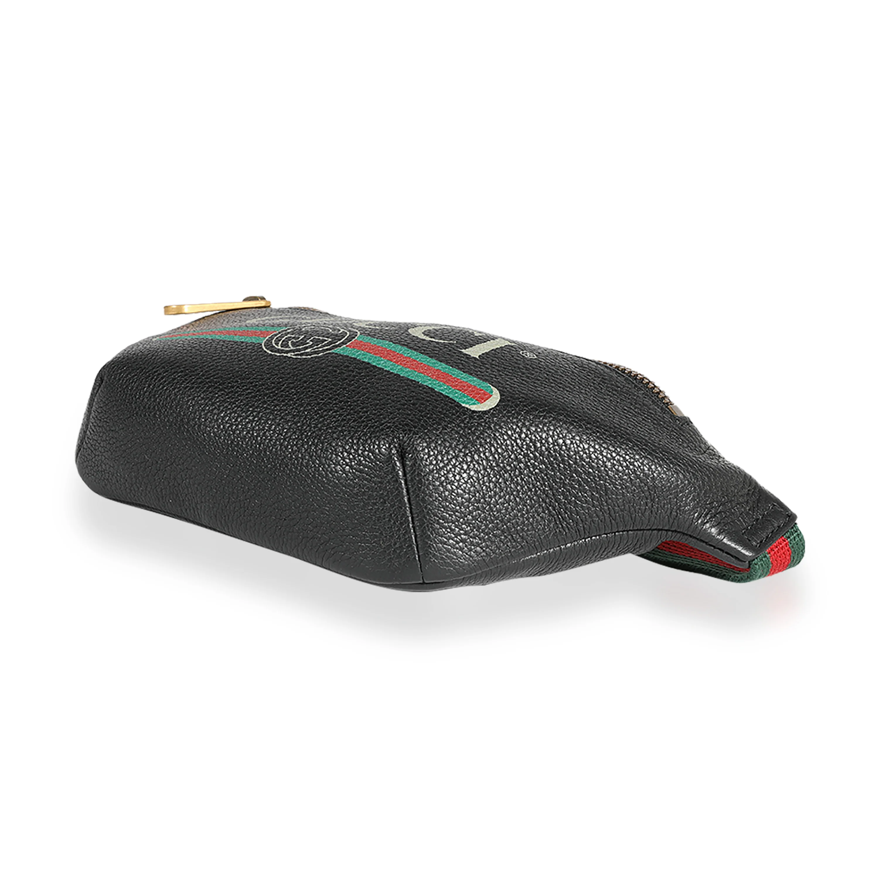 Gucci Black Grained Calfskin Logo Print Small Belt Bag - Image 5