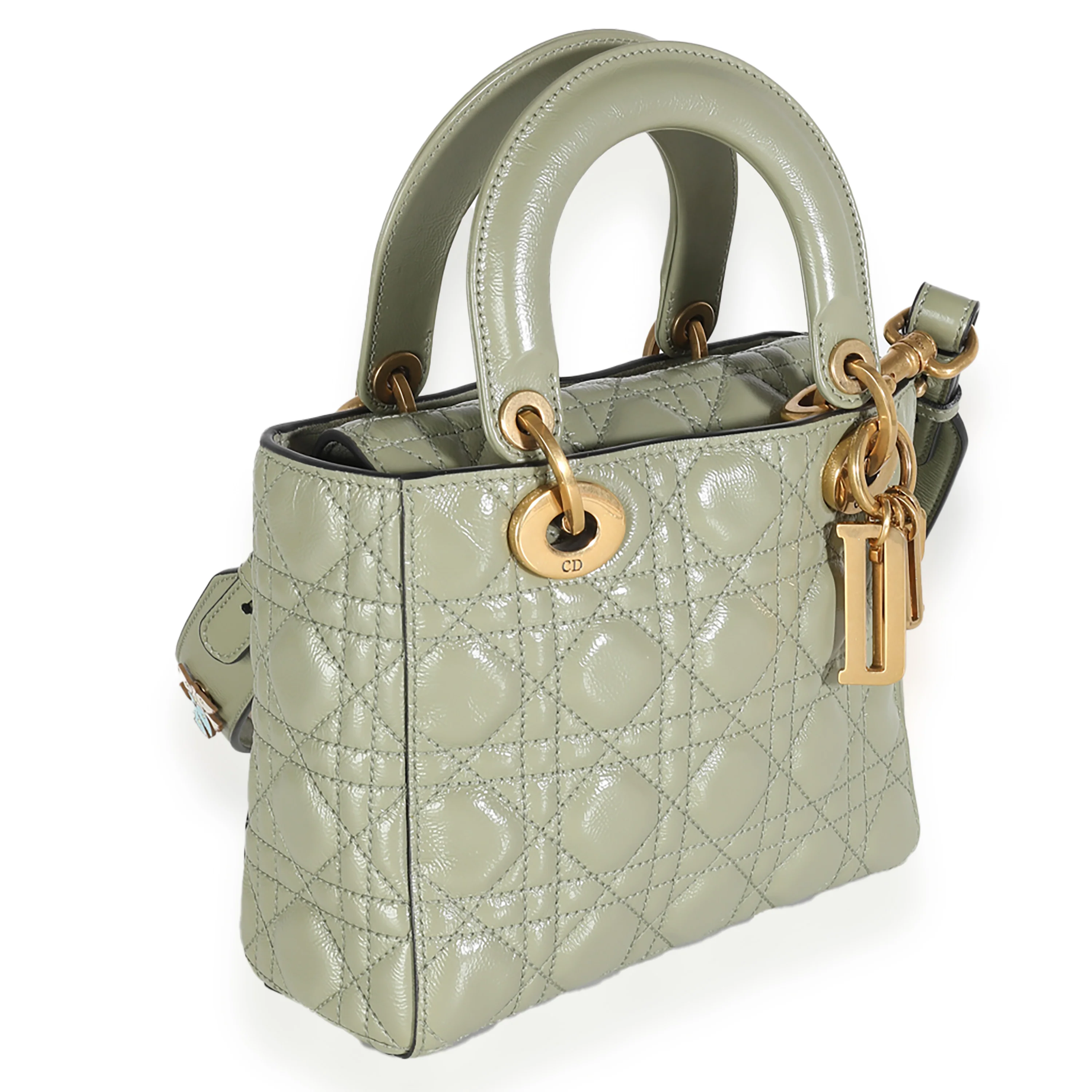 Green Crinkled Patent Cannage Lucky Badges My Lady Dior Bag - Image 3