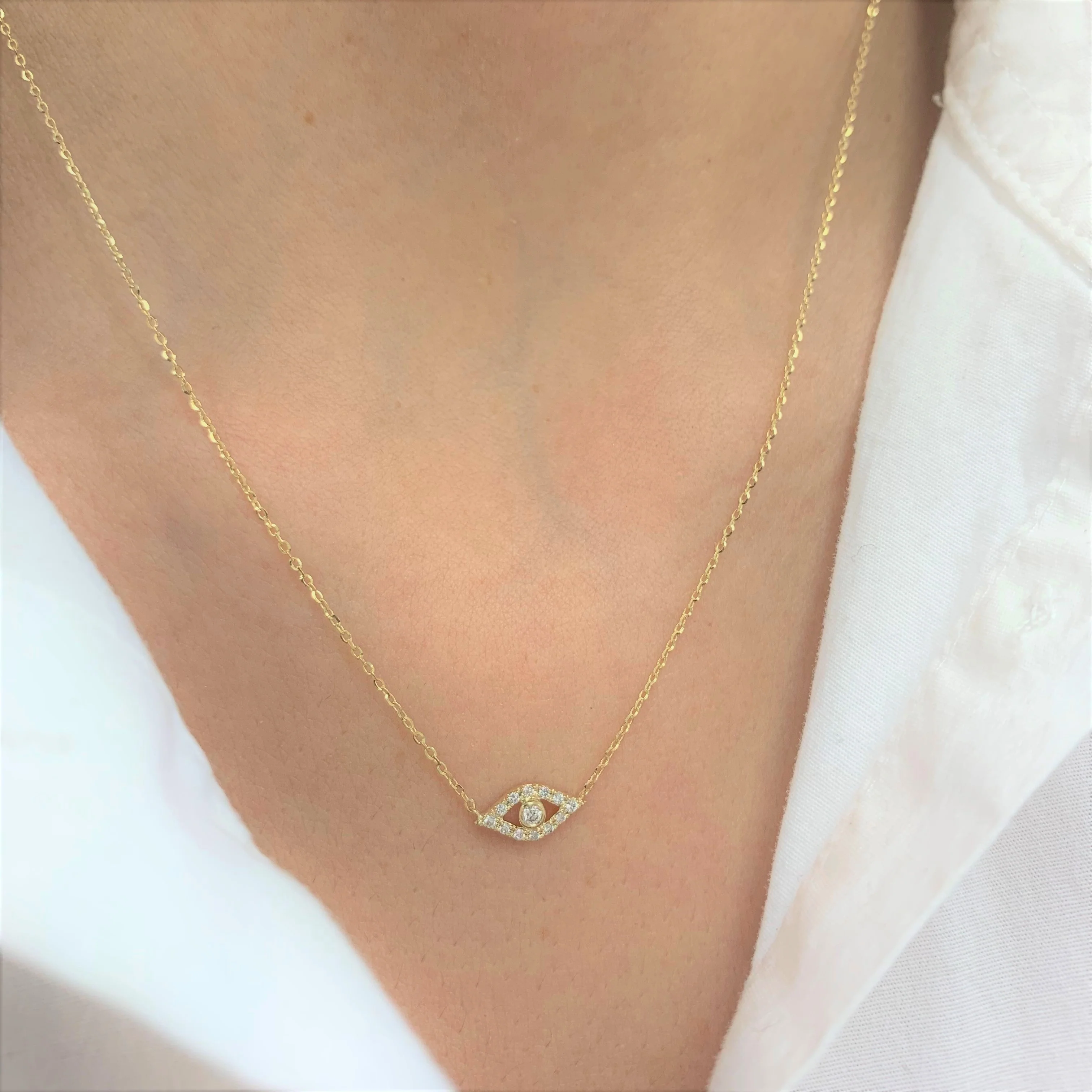 14k White Gold & Diamond Evil Eye Necklace - Image 3