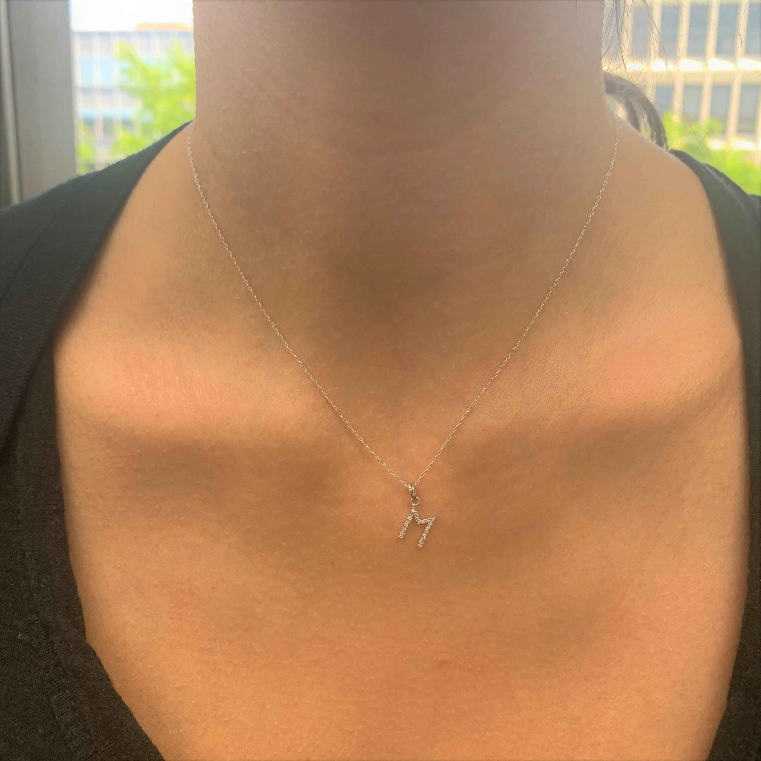 14k White Gold & Diamond Initial Necklace- J - Image 4